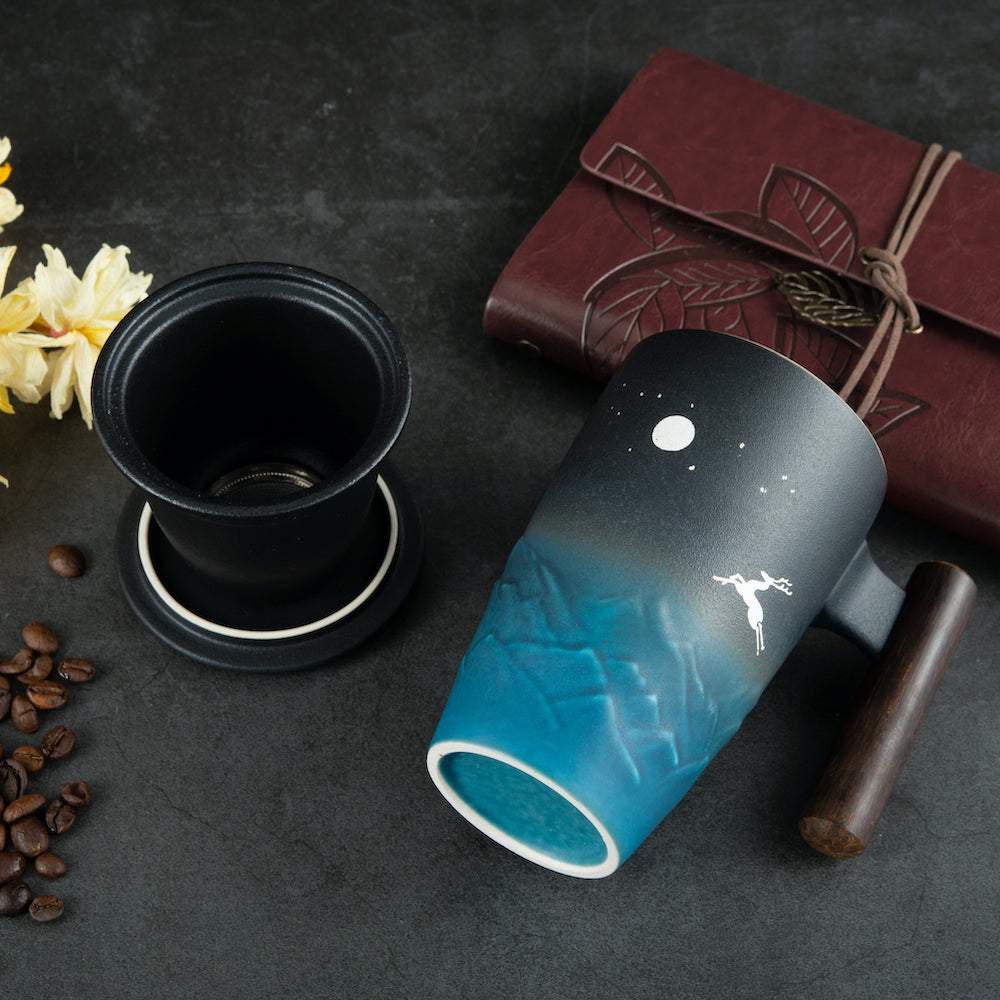 Moonlit Forest Mug – Porcelain Grace with Elk Motif