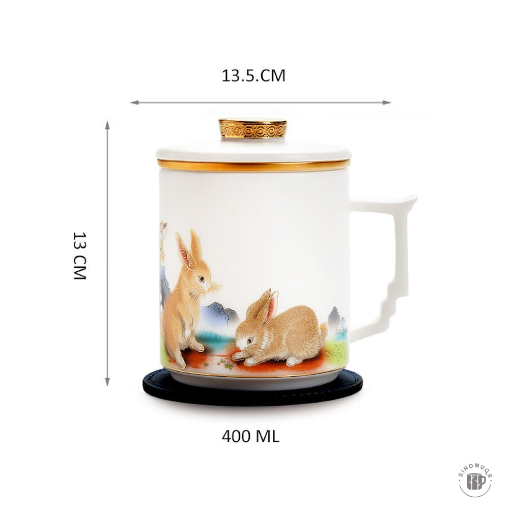 Two Rabbits Mutton Fat Jade Porcelain Mug