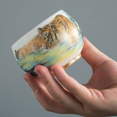 Tiger Tea Cup - Mutton Fat Jade Porcelain
