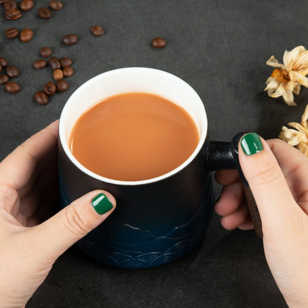 Nature-Inspired Porcelain Mug – Mountain Meets Ocean